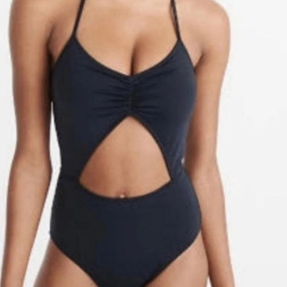 Abercrombie halter cut out one piece bathing suit monokini navy blue XS - Picture 11 of 11